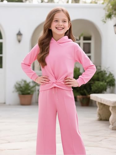 Image of Girls Clothing Set 2PC Outfits Crop Hoodie & Wide Leg Pants Fall Fashion Sweatshirt Set