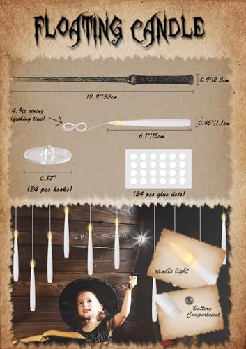 Image of GenSwin Flameless Floating Candles Wand Halloween Decorations White 22pcs