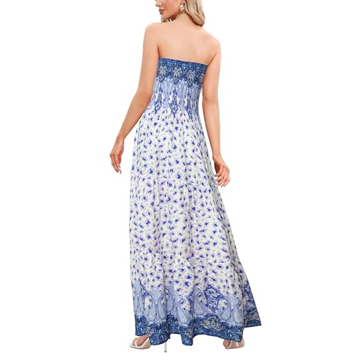 Image of Women's Summer Strapless Tube Top Maxi Dresses Off Shoulder Boho Beach Long Dress