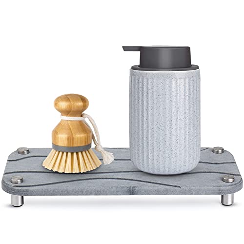 Foleto Home Sink Caddy Dries Instantly Kitchen Sink Organizer Sponge Decor Riser with Stainless Steel Feet Modern Diatomaceous Earth Sink Tray for Soap Water Bottles Candles Protection