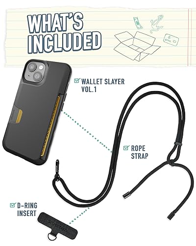Image of Smartish iPhone 15 Wallet Case with Crossbody Lanyard Strap - Wallet Slayer Vol. 1 - [Slim + Protective] Credit Card Holder with Universal Detachable Shoulder Neck Strap - Black Tie Affair