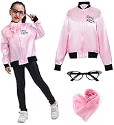 Wizland Pink Ladies Grease Jacket for Halloween Cosplay Costume 1950s Pink Satin Jacket with Neck...