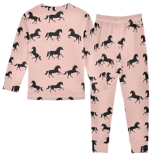 Pajama Sets Long Sleeve Black Horses on Pink Soft Comfy Sleepwear 2 Piece PJS 3-8T3