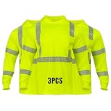 HIS ZEST 3PCS High Visibility Hoodies for Men,Safety Reflective Long Sleeve ANSI Class 3 Hi Vis Construction Work Shirts with Hood,Yellow L