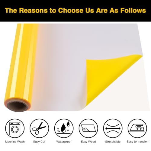 TORC Vinil De Transferência De Calor De Vinil Amarelo Puff 12 Polegadas X 5 Pés, Vinil De Ferro Htv
