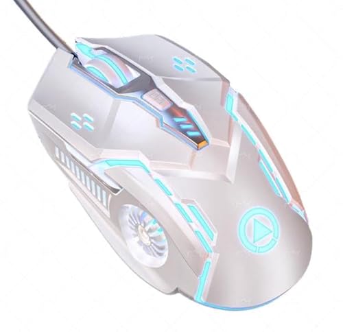 Silent Click Mouse, Gaming Mouse Wired, 6 Button, 4 Adjustable DPI Upto 3200 DPI, RGB Lighting, Compatibility for PC/Laptop/Mac, Wired Mouse Used for Games and Office (Black) (white(silent click))