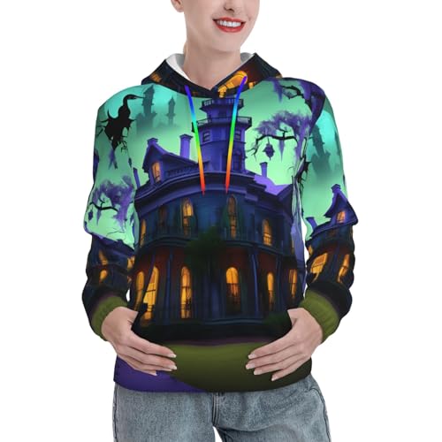 Sweat à capuche pour femme EdWal noir imprimé manoir hanté pull ajusté
