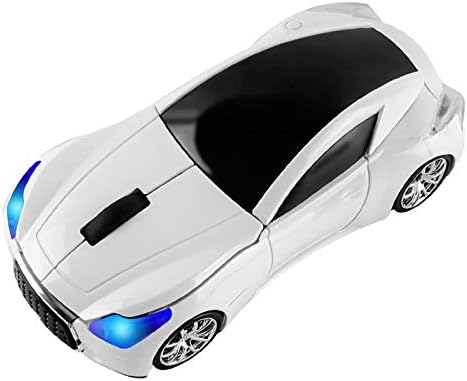 CHUYI Cool Car Shaped Wireless Mouse 1600DPI Cordless Office Mice for Travel Business School Home Gift (1 Pack-White)