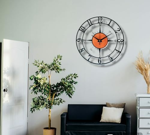 Image of Arabs Morden Metal & Wooden Analog Wall Clock for Living Room Bedroom Office Kitchen Stylish Wall Clock for Home and Hall Designer Big Size Modern (Direction, 40 CM)