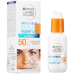 Garnier Ambre Solaire Sun Cream SPF 50+ Super UV Invisible Serum 30ml | With Hyaluronic Acid, Vitamin E, Ceramides, High Protection Against UVA UVB, For All Skin Types, Vegan