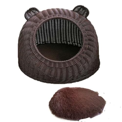 Brfveob ドーム型キャットハウス、キャットベッド、キャットケージ、キャットハウス、おしゃれな大型洗える半密閉式ラタンキャットベッド ラタンドッグベッド、オールシーズン対応、ラタンキャットベッド、ドッグベッド、ペットベッド、編み込み洗えるヴィララタンキ