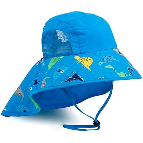 Kids Sun Hat UPF 50+ Boy Girl Protection Hat Wide Brim Beach Hats with Mesh and Adjustable Chin Strap Blue Cover