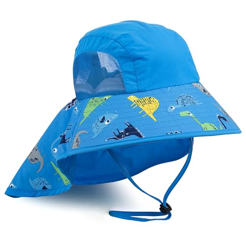 Image of Kids Sun Hat UPF 50+ Boy Girl Protection Hat Wide Brim Beach Hats with Mesh and Adjustable Chin Strap