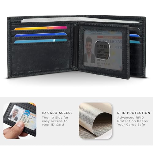 Image of Oak Leathers Leather Wallet for Men - RFID Bifold Wallets with 9 Credit Cards 1 ID Window Slim Minimalist Front Pocket Gift For Men