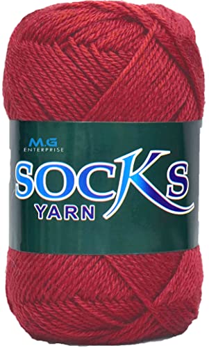 Image of M.G ENTERPRISE Premium Socks high Strength Nylon Yarn Suitable for Socks, Accessories, and Home Decor. 400 gm Light Red, Suitable for Both Crocheting & Knitting. DMNB