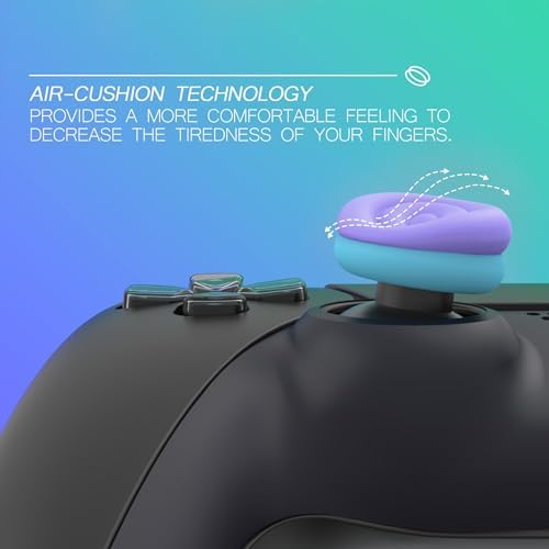 PlayVital Thumbs Cushion Caps Thumb Grips for ps5, for ps4, Thumbstick Grip Cover for Xbox Series X/S, Thumb Grip Cap for Xbox One, Elite Series 2, for Switch Pro Controller - Light Purple & Aqua Blue