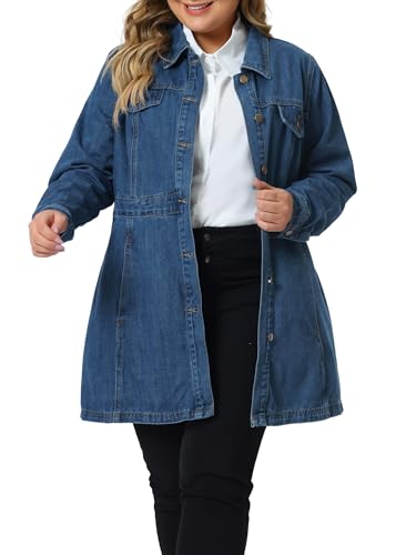 Agnes Orinda Women Plus Size Long Sleeve Button Front Classic Denim Jacket