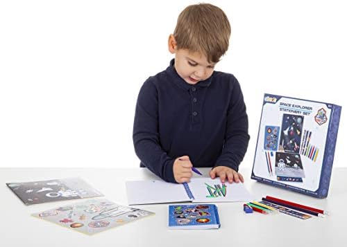 Space Stationery Set - Stationery Set for Boys and Girls - Contains A5 Notebook, A6 Notebook, 3 Pens, 2 Pencils, A3 Solar System Poster. Learn about the Space and the Solar System