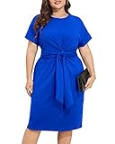 Pinup Fashion Plus Size Royal Blue Dresses Church Work Business Semi Formal Wedding Guest Cocktail Short Sleeve Spring Midi Dress 2023