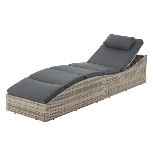 Juskys Chaise Longue Lamia Pliante de Jardin en Polyrotin - Support et Appuie-tête Réglable, Charge Maximale 160 kg - Pour Extérieur, Jardin et Balcon, Gris