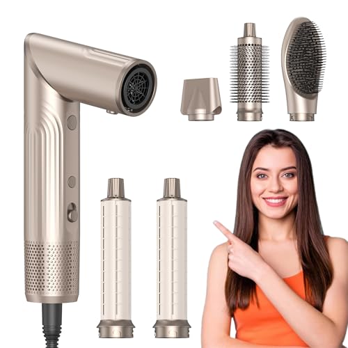 Image of 90 Degree Rotating Air Styler, 5 in 1 Hot Air Comb Set, Pink Gold