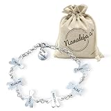 Nanaleja - Pulsera con niños grabados - Pulsera con nombres de niños grabados - Bañado todo en plata - Regalo para mamá - pulsera para las madres (Con 6 niños/as)