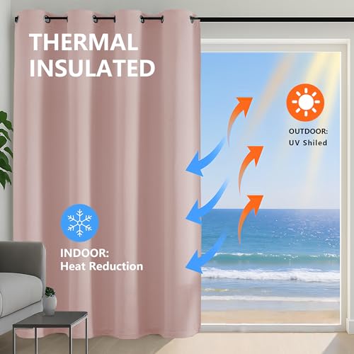 Image of Simplebrand Blush Extra Long 10ft Curtains for Patio 120 Inches Long 2 Panels Set, Room Darkening Light Blocking Solid Thermal Insulated Energy Saving Grommet Noise Reducing Curtains, 50 Wx120 L