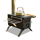 Tragbarer Holzofen Campingkocher - 7 Faltbarer Edelstahl Schornstein mit hitzebeständigem Glas, Outdoor Kochherd für Camping, Jagd, Eisfischen