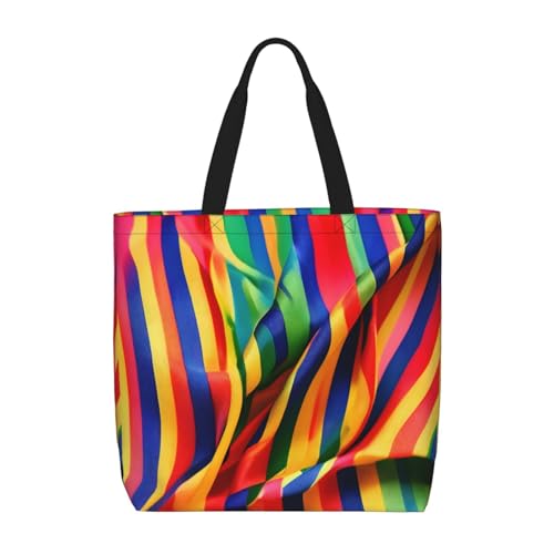 Sac fourre-tout noir femme grande capacité zippé motif arc-en-ciel voyage