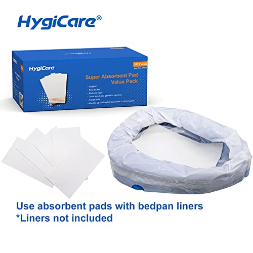 Hygicare Super Absorbent Pads Value Pack -100 Count -Medical Grade Fits All Portable Toilet Bags, Bedside Commode Chairs, Bedpan Liners, Camping, Turning Body Fluids Into Gel, Greatly Reduce Odor #TOP3