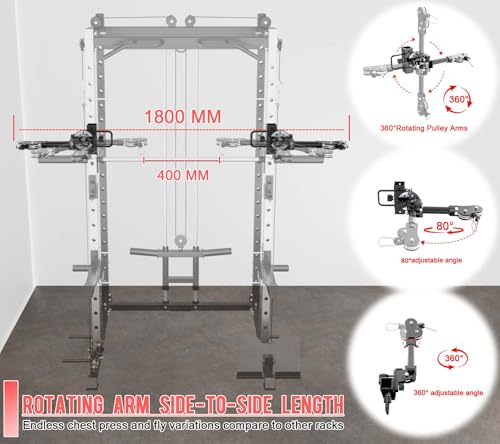 Eonfit E3 Smith Machine for Home Gym Equipment, Multi-Function Power Cage Squat Rack with Cable Crossover LAT Pulldown Pulley System All in One (Black with Aluminium Pulley) - Thumbnail 2