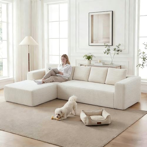 Yihomfy 261cm Canapé d'angle Convertible, Canape 3 Places en L, Compressible canapé modulable Cloud avec Assise Profonde, canape Dangle Convertible et Librement combinable pour Le Salon, Beige