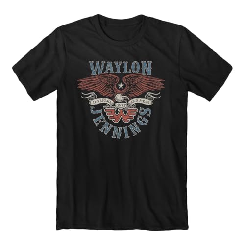 JEDCo Waylon Jennings Short Sleeve T-Shirt, Black | Lonesome Eagle Design | 100% Cotton