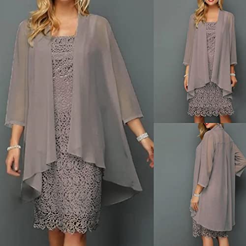 HGps8w Two Pieces Suit for Women Plus Size Sexy Mother of The Bride Lace Formal Gowns and Evening Dress and Cardigan Set2