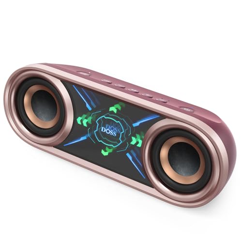 DOSS SoundBox Pro+ P400 Bluetooth Speaker, 50W Stereo Sound with Extra Bass, 26H Playtime, Cool Phantom Mirror Lights, IPX5 Waterproof for Outdoor, Home, Party-Deep Pink