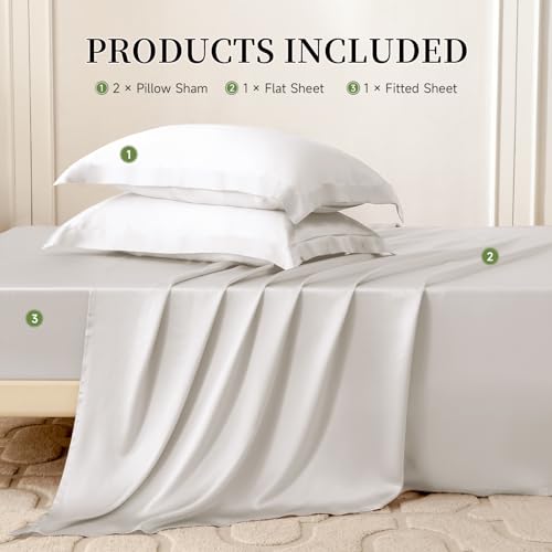 THXSILK Silk Sheet Set 4 Pcs, 22 Momme 100% Top Grade Natural Mulberry Silk Bed Sheets, Luxury Bedding Sets -Ultra Soft Durable, 1 Fitted Sheet, 1 Flat Sheet and 2 Pillow Shams (Queen, Cream White) - Image 5