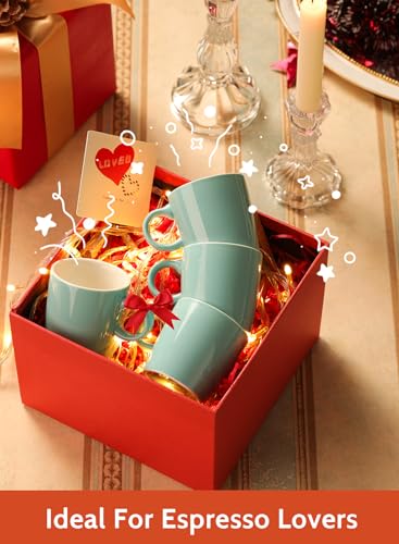Image of Sweese 3.5oz Porcelain Espresso Cups Set of 4, Mini Coffee Mugs Demitasse Cups - Turquoise