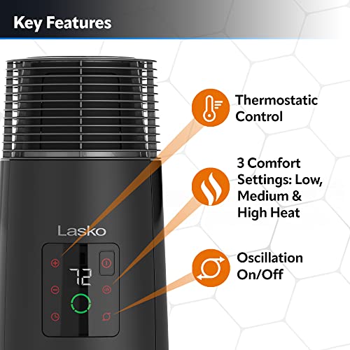 Lasko 360-Degree Oscillating Ceramic Tower Heater For Home With Tip-Over Safety, Adjustable Thermostat, Timer, Remote And 3 Speeds, 24 Inches, Black, 1500W, Ct24362 #TOP3