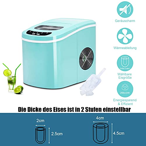 RELAX4LIFE Eiswürfelmaschine, Eismaschine mit Eiswürfelschaufel & Eiskorb, 2 Eiswürfelgrößen, 12 kg in 24 Std., 9 Eiswürfel in 6-13 min, 2,2 Liter Wassertank, Ice Maker für Haushalt Büro (Grün) – Bild 3