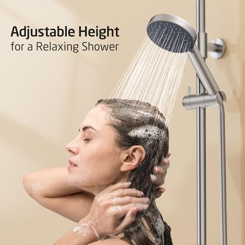 KES 18/8 Stainless Steel Shower Slide Bar 30-Inch with Adjustable Handheld Shower Head and 59-Inch Hose, 5-Function Hand Shower with Wall Mount Shower Slide Bar Set, Brushed Finish F209S78-BS+P501B-BN by KES - Image 3