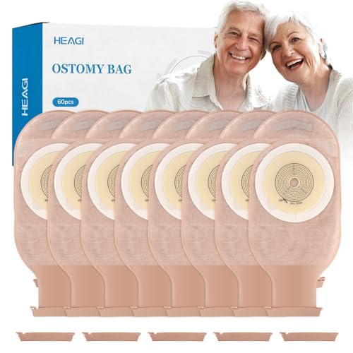 60 Pack Colostomy Bags Ostomy Supplies One Piece Ostomy Colostomy Bags with Clamp Closure for Ileostomy Stoma Care Cut-to-Fit 60 mm Max