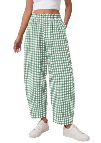 PRETTYGARDEN Plaid Barrel Pants Women Summer 2026 Casual Loose Wide
