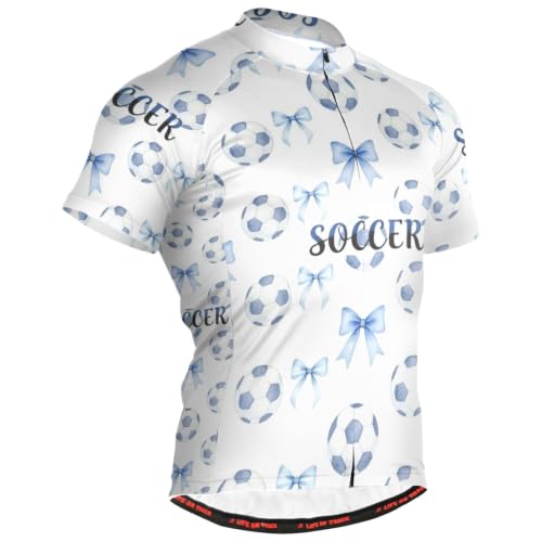 GuoChe Maillot de cyclisme pour homme à manches courtes évacuant l'humidité, respirant, séchage rapide avec 3 poches arrière, Coquette Soccer Mom Sister Soft Girl Girly Blue Bow, X-Large