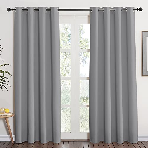 NICETOWN Blackout Curtain & Drape 84 inch Length - (Silver Grey Color) Noise Reducing Drapery for Living Room/Farmhouse, 52 inch Wide, Sold by 1 Panel