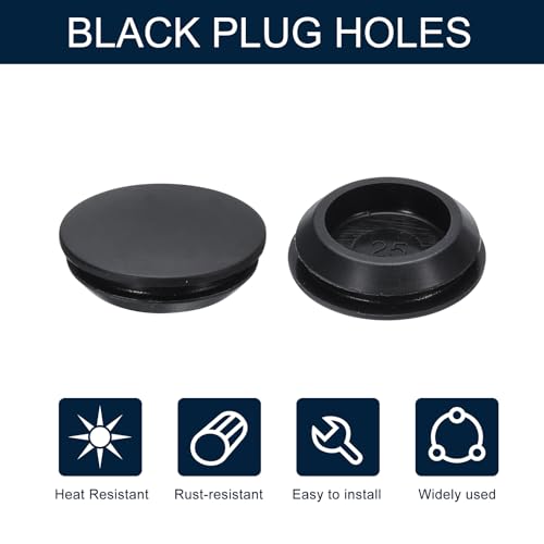 Image of uxcell 10pcs Hole Plug 1-1 /8 Inch (29mm) Button Plugs Fit for 25mm Hole, Snap in Locking Hole Tube Plug Silicone Tube Waterproof Plug Tube Plug, Black