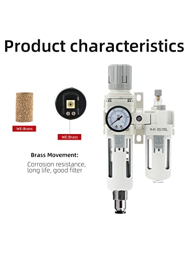 3/8" Inch Npt Compressed Air Filter Regulator Lubricator Combo Water/Oil Trap Separator Air Filter Pressure Regulator Automatic Drainage Ac3010-03D (3/8" Npt, Automatic Drainage) #TOP2
