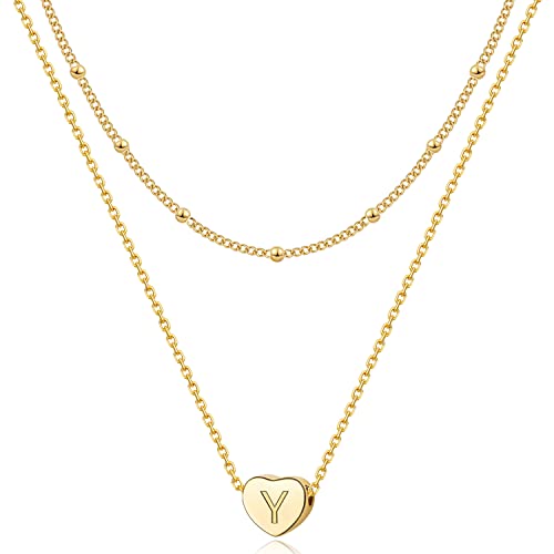 Momlovu Heart Initial Necklaces for Women Girls-14K Gold Layered Tiny Initial Letter Necklaces for Girls, Valentines Day Gift, Birthday Gift, Christmas Gift Jewelry Gifts for Girls Her-Y