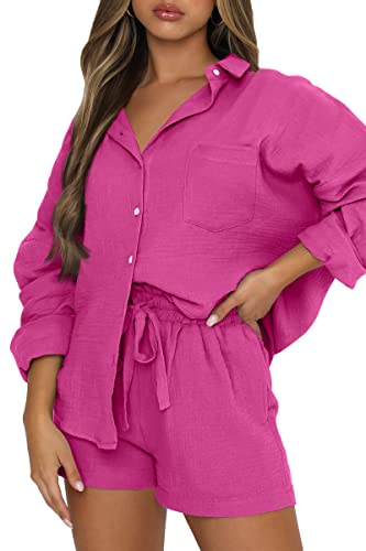 Image of Trendy Queen Two Piece Sets For Women Summer Short Sets | Matching Two Piece Pajama, Lounge Wear, Linen Set, Button-down Top with Matching Shorts, Perfect for Beach, Resort Wear
