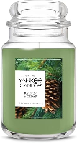Yankee Candle Balsam & Cedar, Holiday Scented Candle, 22oz Large Jar with up to 150 Hour Burn Time, Giftable