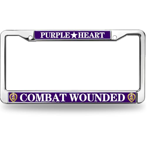 Image of Combat Wounded Purple Heart Fade-Resistant License Plate Frame Military Veteran License Plate Frame for Car Lovers